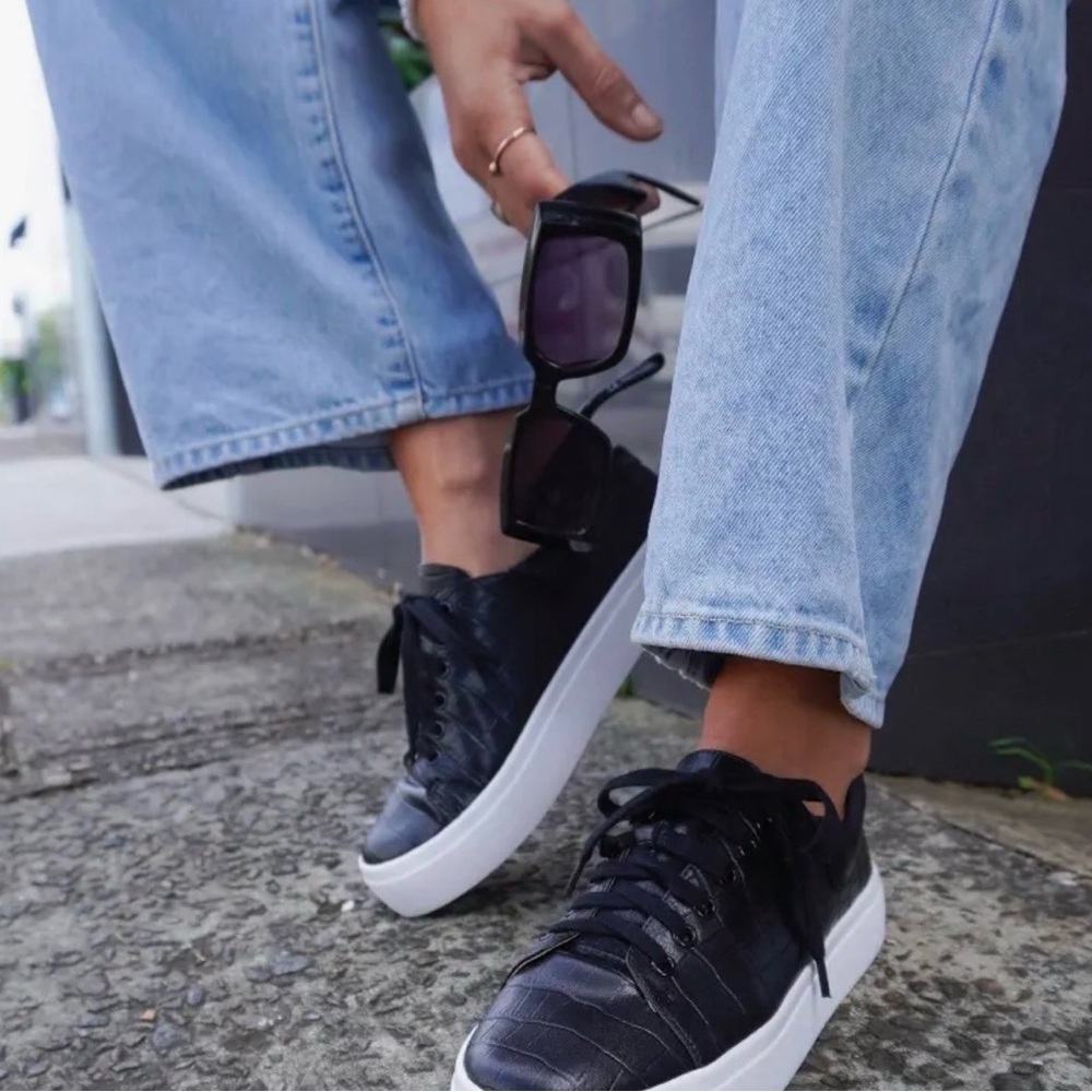 Sam Edelman Black Croc-Embossed Sneakers